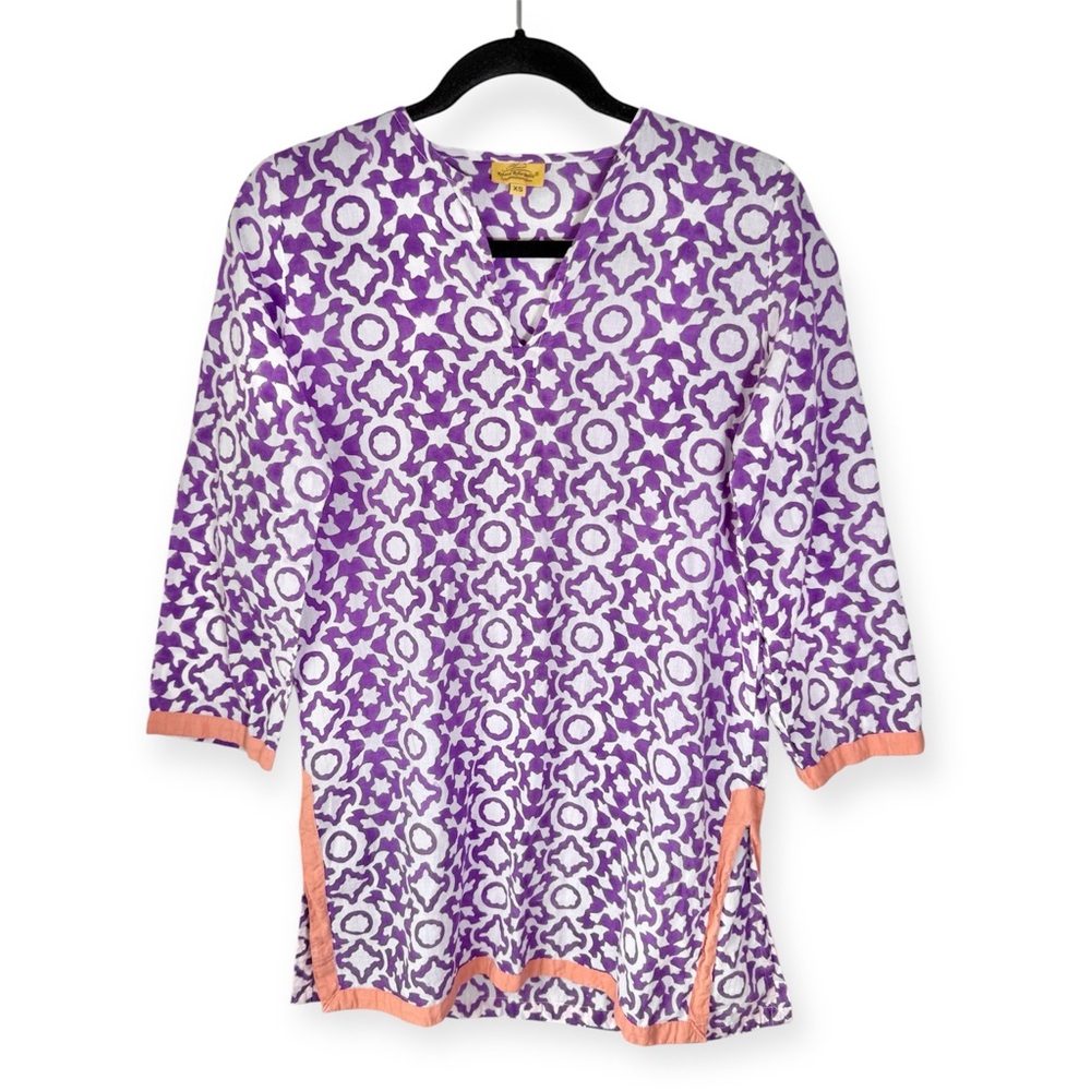 Roller Rabbit Swim Cover Up Tunic Top Size XS V-Neck Purple Resortwear Beach